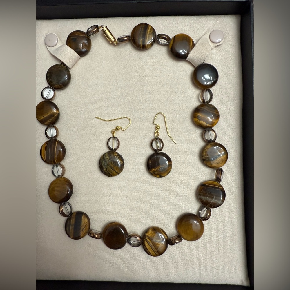 Elegant Brown Beaded Necklace and Earring Set